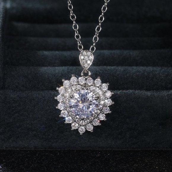 Jewelry - 💎 Heart Full CZ Diamonds 925 Silver Plated Heart Necklace for Women, EVGG1107